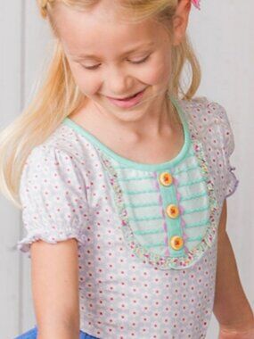 Matilda Jane | Front Porch Flower Print Ruffle Puff Sleeve Button Bib Tshirt Top